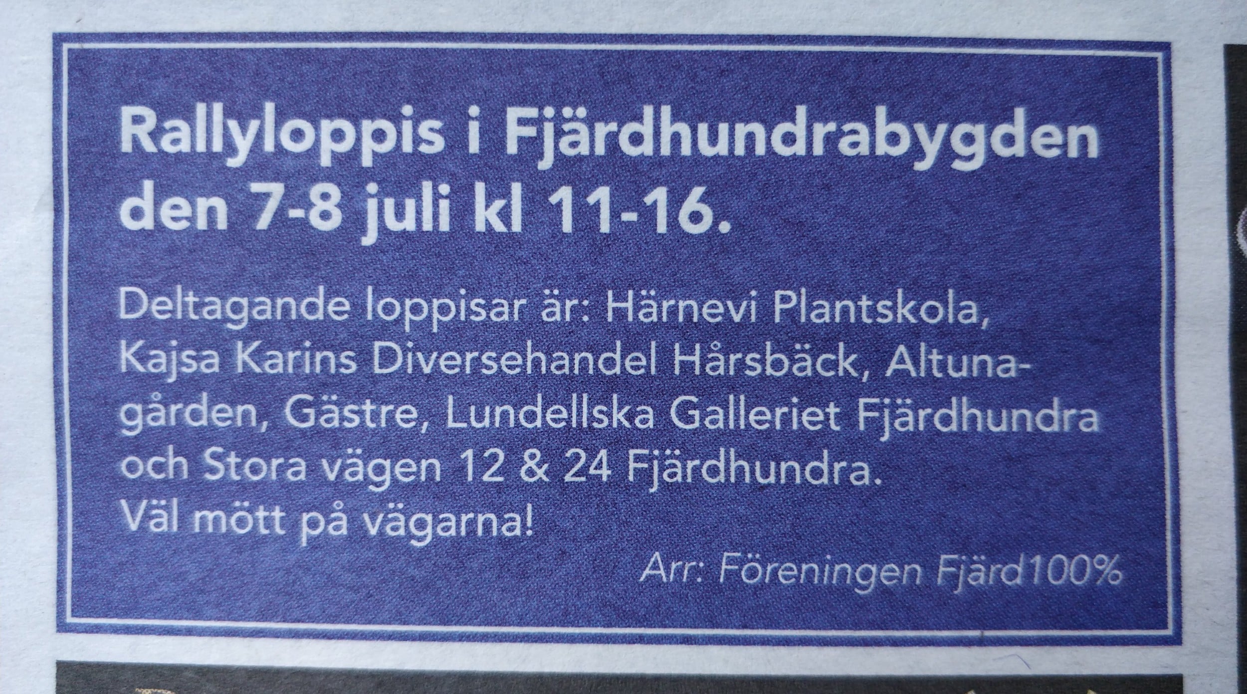 Advertisement for Rallyloppis